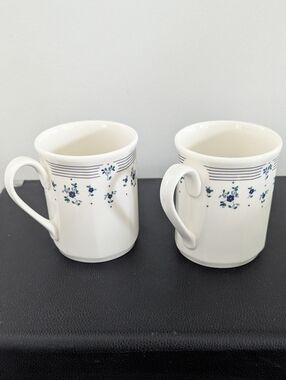 Royal Doulton Vintage Calico Blue Fine China Mugs - Set of 2